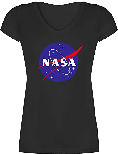 T-Shirt Damen V Ausschnitt - Sprüche Statement - NASA Meatball Logo - M - Schwarz - jungsgeschenke v-Ausschnitt Geschenk zocker Patch t-Shirts nerdgeschenk Astronaut t Shirt nerdige Space Shirts von Shirtracer