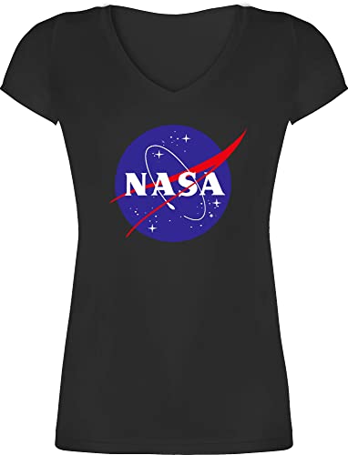 T-Shirt Damen V Ausschnitt - Sprüche Statement - NASA Meatball Logo - S - Schwarz - zocker Space Shirts Geek Patch Shirt Nerd Astronaut Tshirt Nerds jungsgeschenke Tshirts Geeks & t-Shirts von Shirtracer
