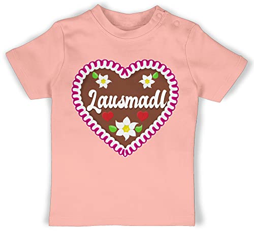 Baby T-Shirt Mädchen Jungen - Kompatibel mit Oktoberfest Outfit - Lausmadl Lebkuchenherz - 3/6 Monate - Babyrosa - trachtenshirt bayrisch lebkuchenherzen Tshirt trachtenshirts Bayern Babykleidung von Shirtracer