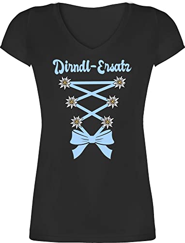 T-Shirt Damen V Ausschnitt - Kompatibel mit Oktoberfest - Dirndl Ersatz Korsage - L - Schwarz - trachtenshirt Trachten-Tshirt bayrische kosage Shirts trachtentshirts tailliertes Trachten Tshirt von Shirtracer