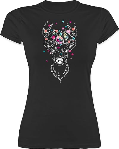 Shirt Damen - Kompatibel mit Oktoberfest - Hirsch - Hirschmotiv Geweih - M - Schwarz - trachtentshirt October fest Women t-Shirt-Damen Trachten Oberteile Oktoberfest-t-Shirt Oktoberfest- Shirts von Shirtracer