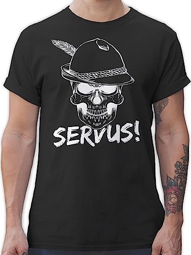 T-Shirt Herren - Kompatibel mit Oktoberfest - Totenkopf Servus! - weiß - XXL - Schwarz - Trachten Tshirt Trachten-Tshirt bayerische Skull t schirts Shirt trachtentshirts Bayern bayrischer Tshirts von Shirtracer