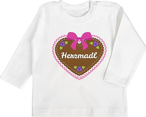 Baby Langarmshirt - Kompatibel Oktoberfest Outfit - Herzmadl mit Lebkuchenherz - 3/6 Monate - Weiß - Trachten Tshirt herzmädl Trachtenmode bayrisch herzel babysachen trachtenshirt Bayern von Shirtracer