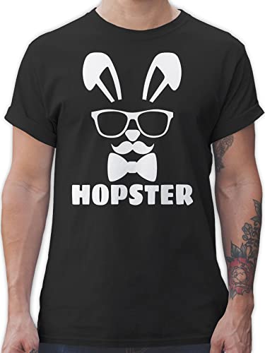 T-Shirt Herren - Hopster Hase I Osterhase I Oster Hase - L - Schwarz - Ostergeschenk Ehemann osterhasen Hasen Tshirt - männer hasenmotiv Ostern Shirt häschen Shirts mit für Motiv t Herren, Fun von Shirtracer