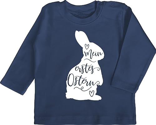 Baby Langarmshirt - Ostergeschenke - Mein erstes Ostern - Hasen Silhouette - weiß - 3/6 Monate - Navy Blau - ostergeschenke+für+baby easter hase babykleidung oster outfit ostermotiv langarm von Shirtracer