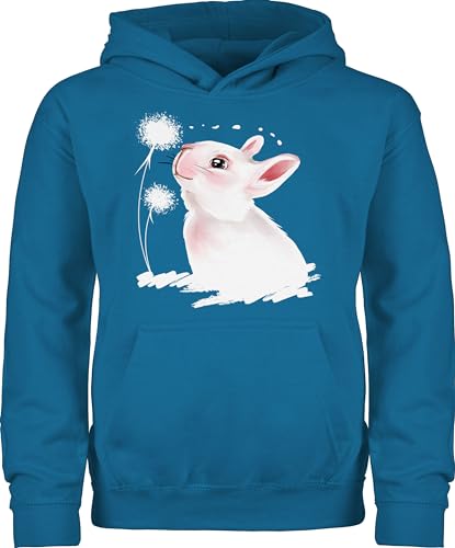 Shirtracer Kinder Hoodie Jungen Mädchen - Ostergeschenke Ostern - Hase mit Pusteblume - 140 (9/11 Jahre) - Himmelblau - pullis Ostern. Osterhase Pullunder osterüberraschung hasenmotiv Kapuzenpulli von Shirtracer