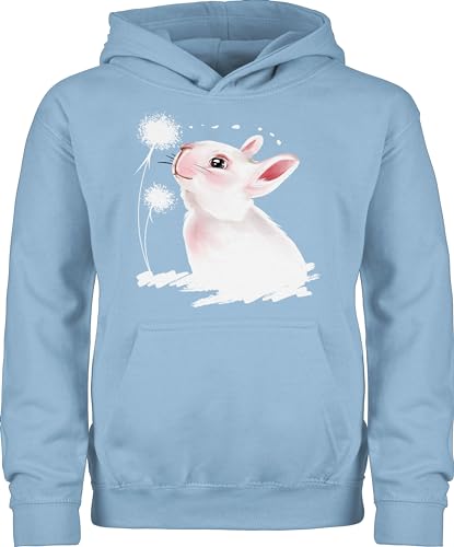 Shirtracer Kinder Hoodie Jungen Mädchen - Ostergeschenke Ostern - Hase mit Pusteblume - 140 (9/11 Jahre) - Hellblau - Oster kleinigkeit kleinigkeiten fürs osternest ostermotiv Kaninchen reitpullover von Shirtracer