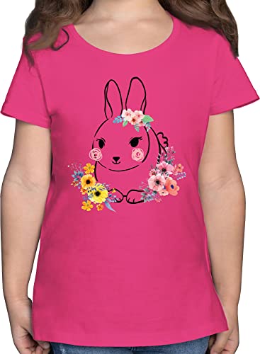 T-Shirt Mädchen - Ostergeschenke Ostern - Süßer Hase Frühlingstiere - 128 (7/8 Jahre) - Fuchsia - ostermitbringsel Kinder Tshirt osterideen Shirt Kind osterhasen t Happy Easter t_Shirt von Shirtracer