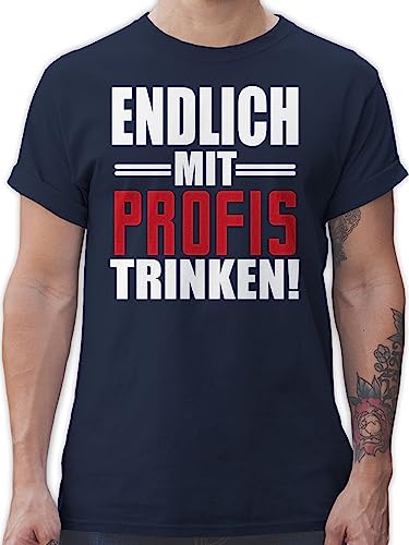 T-Shirt Herren - Party & Alkohol - Endlich mit Profis Trinken - weiß/rot - M - Navy Blau - für Festival Saufen Tshirts männer sprüche Tshirt Trink t schirts Konzert Fun Shirt Sachen Shirts von Shirtracer