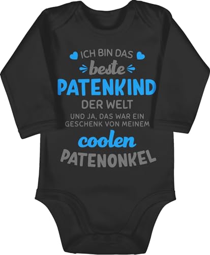 Shirtracer Baby Body langarm Mädchen Junge - Patenonkel - Ich bin das beste Patenkind der Welt grau/blau - 6/12 Monate - Schwarz - babybody strampler bodie babybodys babybodies babystrampler jungen von Shirtracer