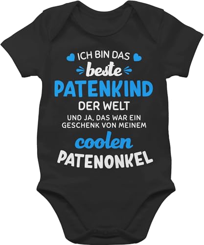 Baby Body Junge Mädchen - Patenonkel - Ich bin das beste Patenkind der Welt weiß/blau - 12/18 Monate - Schwarz - strampler kurzarm bodys kurzarmbody kurz jungen bodies kinder babykleidung für von Shirtracer