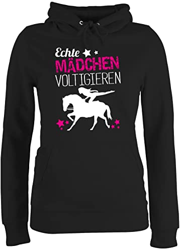 Pullover Damen Hoodie Frauen - Pferde - Echte Mädchen voltigieren - M - Schwarz - Reiter Pulover pferdebesitzer hodys Horse Kapuzenpullover Pferd, bedruckter reitersache Huddy Geschenk pferdefreund von Shirtracer