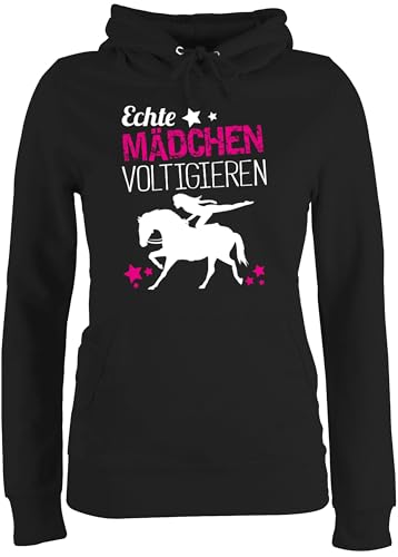 Pullover Damen Hoodie Frauen - Pferde - Echte Mädchen voltigieren - M - Schwarz - pferdepullies reitoberteil pferdeliebhaber volti Pulli pferdepullis pferdepulloverdamen sprüche Pferd Horses von Shirtracer