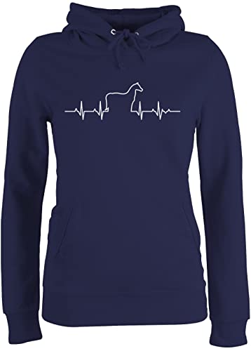 Pullover Damen Hoodie Frauen - Pferde - Herzschlag Pferd - XL - Navy Blau - pferdeliebhaber Geschenk Kapuzenpullover mit Reiter Geschenke Pulli Hoody reiten pferdegeschenk bedruckter REIT von Shirtracer