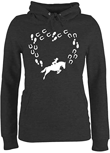 Pullover Damen Hoodie Frauen - Pferde - Reiter und Pferd Herz - S - Anthrazit meliert - pferden sprüche reiten Geschenk pferdezubehör Pulli pferdeliebe reitoberteil pferdeliebhaberin Hoddy von Shirtracer