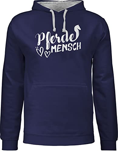 Pullover Herren Frauen Hoodie Kontrast zweifarbig - Pferde - Damen - Stallpulli Bubble Schrift - L - Navy Blau/Grau meliert - sprüche mit pferd geschenk reiterin pferde-print pferdefan reitsachen von Shirtracer