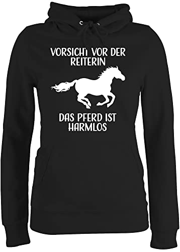 Pullover Damen Hoodie Frauen - Pferde - Vorsicht vor der Reiterin - Das Pferd ist Harmlos - weiß - S - Schwarz - pullis pferdepulloverdamen REIT sprüche hoddys stallpulli pferdefans von Shirtracer