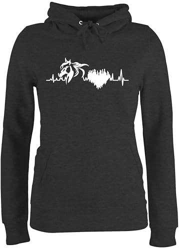 Pullover Damen Hoodie Frauen - Pferde - Pferd mit Herzschlag - L - Anthrazit meliert - pferdepullies mädchen reitoberteil pferdeliebhaber reiten Pulli pferdepullover pferdepulloverdamen von Shirtracer