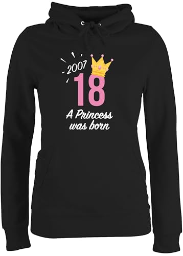 Pullover Damen Hoodie Frauen - 18. - Achtzehnter Geburtstag Mädchen Princess 2007 - M - Schwarz - 18 Krone Pulli volljährig 18- Pollover 18ten 18th zum 18.Geburtstag 2004 18-Geburtstag Born von Shirtracer