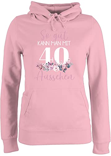 Pullover Damen Hoodie Frauen - 40. Geburtstag - So gut kann Man mit 40 Aussehen - Blumenar"Ran"ge"Ment zum Vierzigsten - Altrosa weiß - XS - Hellrosa - 40er 40.Geburtstag 40-er vierzig 40ig von Shirtracer