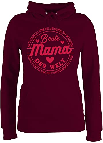 Pullover Damen Hoodie Frauen - Alt genug um es Besser zu wissen - Jung genug um es trotzdem zu tun - Beste Mama - XL - Burgundrot - muttertagsgeschenk personalisiert Mum superheldin hoddis von Shirtracer