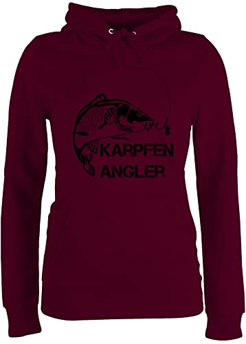 Pullover Damen Hoodie Frauen - Geschenke & Angeln Zubehör - Karpfen Angler - XL - Burgundrot - Angel Sport Hoody Angelsport Fischerei Fishing Angel- sprüche Motto angelpullover Fisch Schrift Pulli von Shirtracer