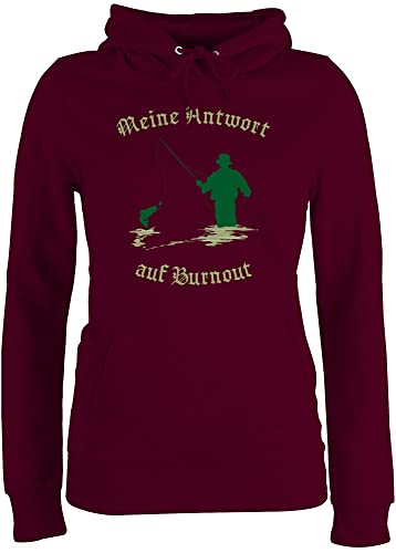 Pullover Damen Hoodie Frauen - Angler Geschenke & Angeln Zubehör - Meine Antwort auf Burnout - L - Burgundrot - Angel Sport Angel- Angelsport angelmotiv Fishing Fisch sprüche Motto angelpullover von Shirtracer