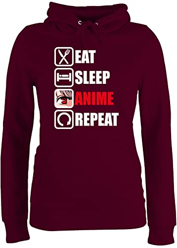 Pullover Damen Hoodie Frauen - Geschenke - Eat Sleep Anime Repeat - Manga Japan - S - Burgundrot - Hoddies/pullies Statement Hoodi anemi Kapuzenpullover Hoody Hoodies Kadin kiyafetleri pullis Pulli von Shirtracer