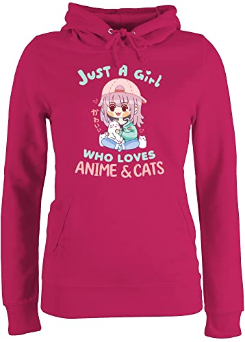 Pullover Damen Hoodie Frauen - Geschenke - Just a Girl who Loves Anime & Cats Kawaii Chibi - L - Fuchsia - Geschenk+Anime Katze Hoody and von Shirtracer