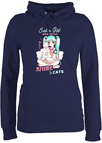 Pullover Damen Hoodie Frauen - Geschenke - Just a Girl who Loves Anime & Cats - M - Navy Blau - Huddy mädchen Hoodies Kapuzenpullover Hoodi pullis Pulli polower Hoody Oberteil Hoddies/pullies von Shirtracer