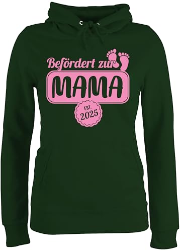 Pullover Damen Hoodie Frauen - Befördert zur Mama 2025 I Geschenk werdende Mama - L - Dunkelgrün - muttertagsgeschenk personalisiert Mum Mutter Kapuzenpullover mutterzagsgeschenke mütter 2023 von Shirtracer