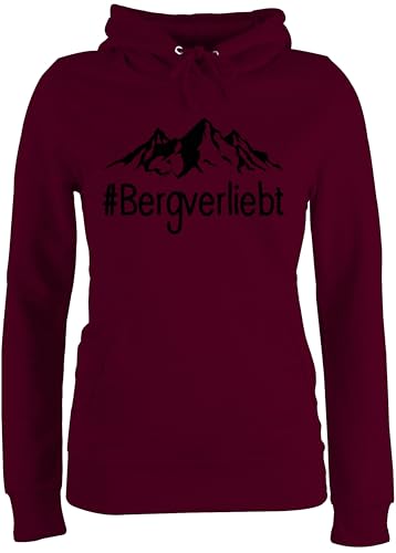 Pullover Damen Hoodie Frauen - Bergverliebt - schwarz - XS - Burgundrot - Sport Berg Fun-Kapuzenpullover Berge pullis wandern Pulli Wanderer Huddy hoddys Hoody Damen-pullis Kapuzenpullover Hoodies von Shirtracer