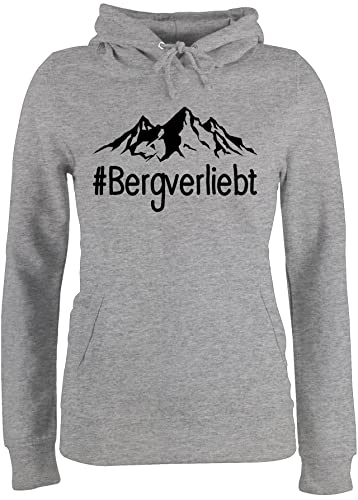 Pullover Damen Hoodie Frauen - Bergverliebt - schwarz - XS - Grau meliert - Sport Berg Pulli Berge Fun-Kapuzenpullover wandern pullis Wanderer hoddys Hoodies hoddis Hoddie Kadin kiyafetleri von Shirtracer