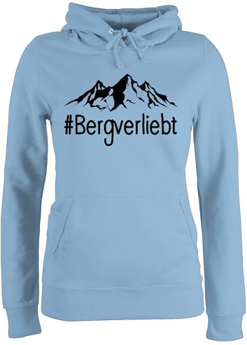 Pullover Damen Hoodie Frauen - Bergverliebt - schwarz - XS - Hellblau - Sport Berg Fun-Kapuzenpullover Berge pullis wandern Pulli Wanderer Huddy hoddys Hoody Damen-pullis Kapuzenpullover Hoodies von Shirtracer