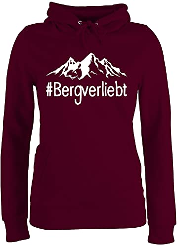 Pullover Damen Hoodie Frauen - Bergverliebt - weiß - L - Burgundrot - Kapuzenpullover Wander Huddy mädchen Statement Hoddies für Wanderfreunde Pollover Pulli Hoody damenhooddies polloverer von Shirtracer