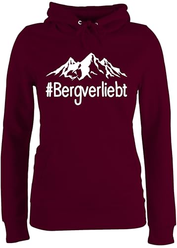 Pullover Damen Hoodie Frauen - Bergverliebt - weiß - L - Burgundrot - Sport Berg Hoddies/pullies Berge Hoodies Wander hoddis wandern hudis Mountain Pulli bergmotiv Huddy Statement Pollover von Shirtracer