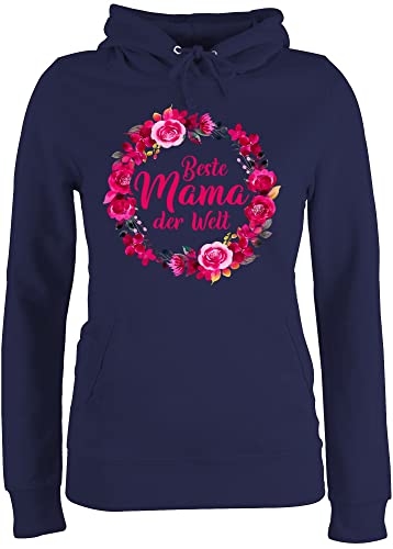Pullover Damen Hoodie Frauen - Beste Mama der Welt Geschenk I Mama Geschenk I Mutter I Mutti - XXL - Navy Blau - muttertagsgeschenk personalisiert Mum Blumen Pulli mutterzagsgeschenke mütter von Shirtracer