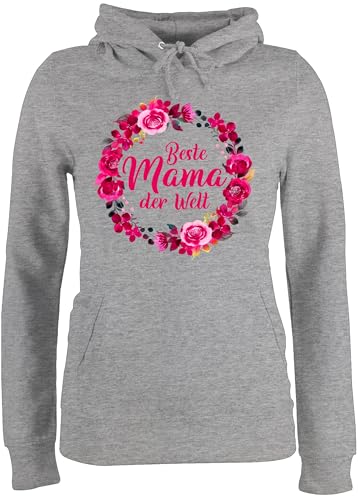 Pullover Damen Hoodie Frauen - Beste Mama der Welt Geschenk I Mama Geschenk I Mutter I Mutti - XS - Grau meliert - muttertagsgeschenk personalisiert Mum Blumen Pulli mutterzagsgeschenke mütter von Shirtracer