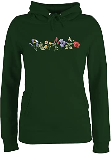 Pullover Damen Hoodie Frauen - Boho & Bohemian Kleidung - Blumen Wiese Watercolor Aquarell - M - Dunkelgrün - Blume hodys mit dammen polower von Shirtracer