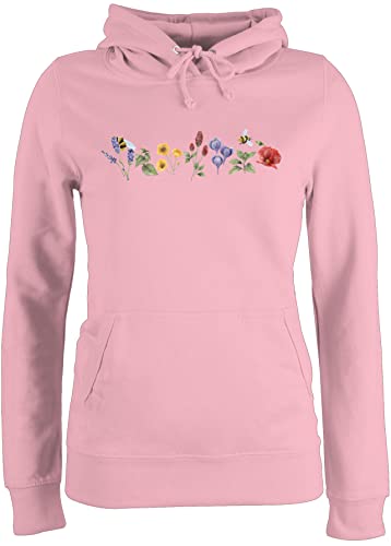 Pullover Damen Hoodie Frauen - Boho & Bohemian Kleidung - Blumen Wiese Watercolor Aquarell - XXL - Hellrosa - Blume hodys wiesenblumen dammen polower mit von Shirtracer