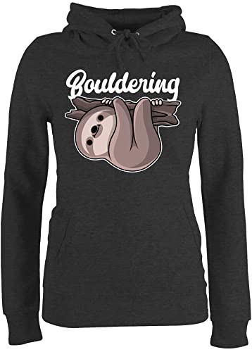 Pullover Damen Hoodie Frauen - Bouldering mit Faultier - weiß - L - Anthrazit meliert - Sport Klettern Kapuzenpullover hodys Huddy Pulli für von Shirtracer