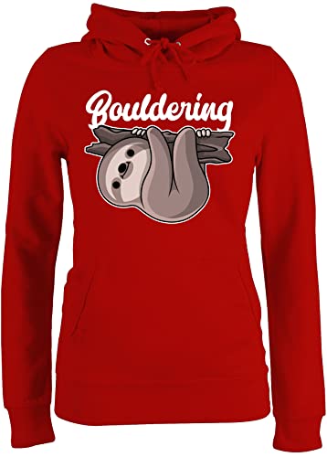 Pullover Damen Hoodie Frauen - Bouldering mit Faultier - weiß - S - Rot - Sport Klettern Kapuzenpullover Huddy Pulli hodys für von Shirtracer