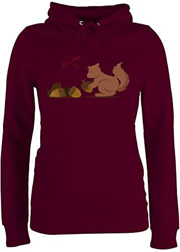 Pullover Damen Hoodie Frauen - Dschungel Deko Wildnis - Eichhörnchen True Love - XXL - Burgundrot - mit Tieren tiermotiv Animal Print Squirrel Fun-Kapuzenpullover tiermotive eichhoernchen hudis von Shirtracer