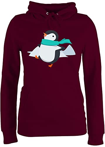 Pullover Damen Hoodie Frauen - Dschungel Deko Wildnis - Happy Pinguin - M - Burgundrot - Pulli wintermotiv Kapuzenpullover Penguin Hoddies/pullies schal für Geschenk mit Drauf Pinguine, von Shirtracer