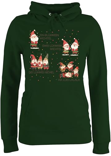 Pullover Damen Hoodie Frauen - EIN Glühwein Swei Glühwein | Wichtel | Weihnachten | Weihnachtsmarkt | Weihnachtsmotiv I Weihnachtsmarkt I Adventszeit - L - Dunkelgrün - mit wintermotiv von Shirtracer