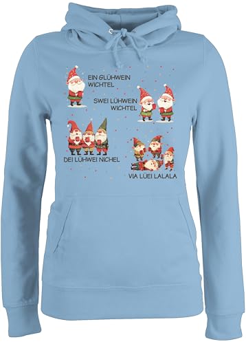 Pullover Damen Hoodie Frauen - EIN Glühwein Swei Glühwein | Wichtel | Weihnachten | Weihnachtsmarkt | Weihnachtsmotiv I Weihnachtsmarkt I Adventszeit - M - Hellblau - mit wintermotiv von Shirtracer