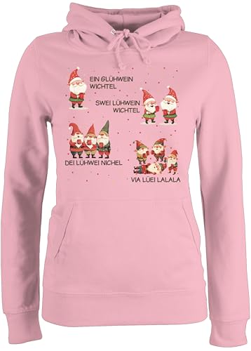 Pullover Damen Hoodie Frauen - EIN Glühwein Swei Glühwein | Wichtel | Weihnachten | Weihnachtsmarkt | Weihnachtsmotiv I Weihnachtsmarkt I Adventszeit - M - Hellrosa - mit wintermotiv von Shirtracer