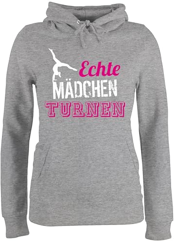 Pullover Damen Hoodie Frauen - Echte Mädchen Turnen I Geschenk Turnerin - M - Grau meliert - Pulli personalisierbar Sport Turn Hoddies Turner pullis Gymnastic Hoody turnerinnen hoddys kunstturnen von Shirtracer