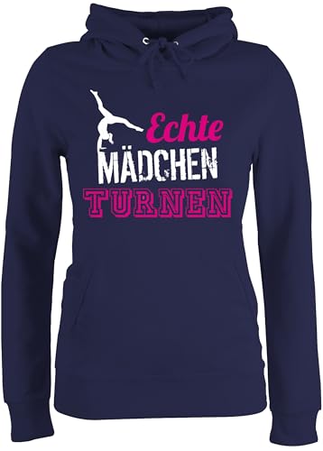 Pullover Damen Hoodie Frauen - Echte Mädchen Turnen I Geschenk Turnerin - XL - Navy Blau - Pulli personalisierbar Sport Turn Hoddies Turner pullis Gymnastic Hoody turnerinnen hoddys kunstturnen von Shirtracer