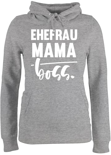 Pullover Damen Hoodie Frauen - Ehefrau - Mama - BOSS - L - Grau meliert - muttertagsgeschenk personalisiert Mum Chefin Hoddie mutterzagsgeschenke mütter Pulli muttertasgsgeschenke Muttertag polover von Shirtracer